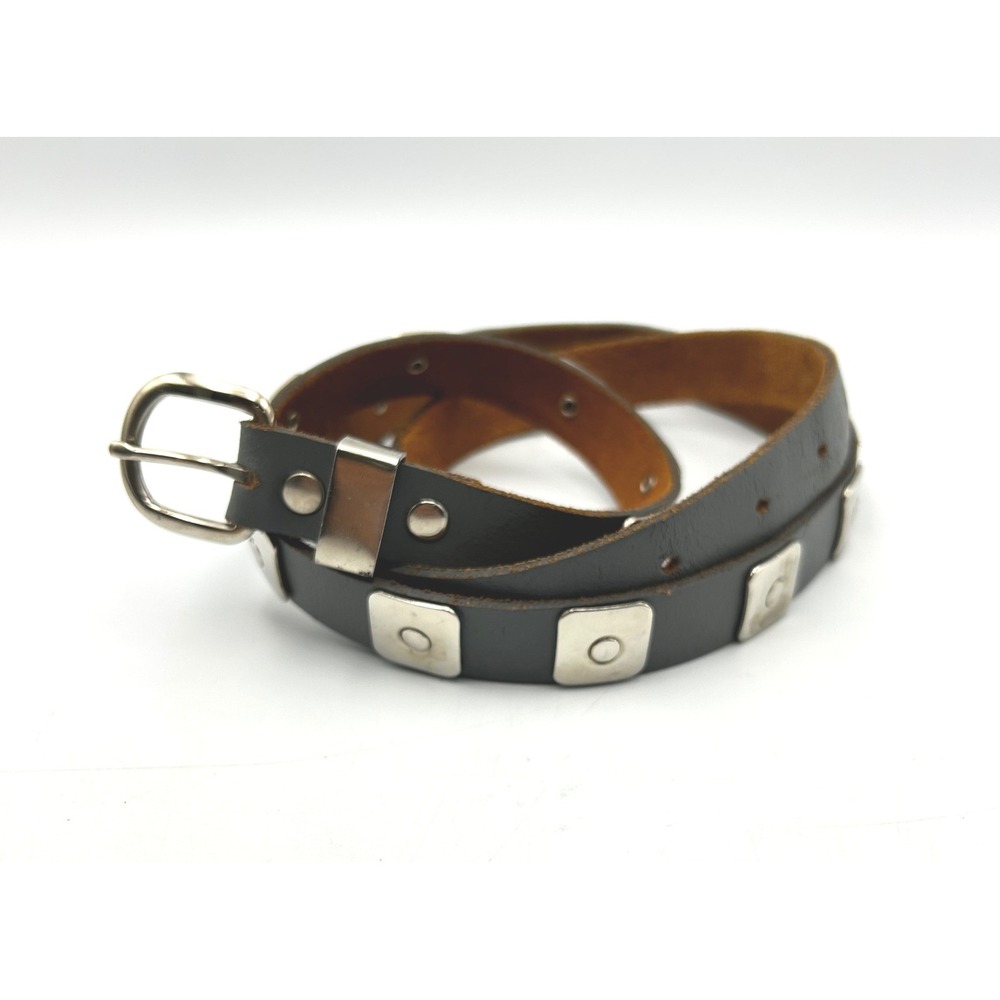Studded Belt Black Size Large Square Metal Studs 6062 Geniune Leather OSFM